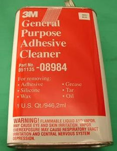 3M General Purpose Adhesive Cleaner. Specially blended solvent. Provides easy cleanup of most types of adhesives. (#3MAC)